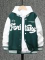 Teen Boy Letter Graphic Two Tone Varsity Jacket Without Hoodie