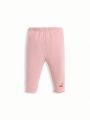 SHEIN Newborn Baby Girls' & Boys' Casual Cherry Pattern Elastic Waist Pants Set Of 3