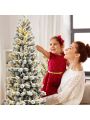 Costway 7.5FT Pre-Lit Hinged Christmas Tree Snow Flocked w/9 Modes Remote Control Lights