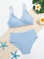 Tween Girls' Solid Color Textured Bikini Swimwear Set