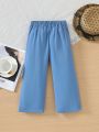 Girls' (Little) Pure Color Button Closure Straight Leg Pants