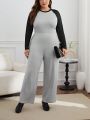 SHEIN Essnce Women's Plus Size Tight-fitting Two-tone Jumpsuit