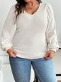 SHEIN Frenchy Plus Size V-Neck Lantern Sleeve T-Shirt