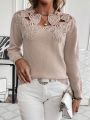 SHEIN Privé Women’s Solid Color Sweater With Heart Embroidery