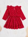 SHEIN Kids SUNSHNE Little Girls' Loose Fit Polka Dot Woven Dress With Round Neck And Flying Sleeves