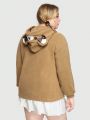 ROMWE Kawaii Women'S Hooded Coat With Bear Embroidery