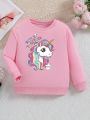 Young Girl Unicorn & Letter Print Sweatshirt