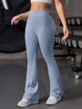 Running Women's Seamless Wide Waistband Solid Color Flared Sports Pants