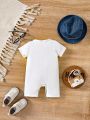 SHEIN Baby Boy's Simple 2 In 1 Short Sleeve Romper With Shorts For Summer