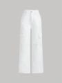 SHEIN New Arrival Tween Girl White Distressed Utility Straight Leg Jeans