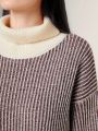 SHEIN Mulvari Color Block Turtleneck Lantern Sleeve Sweater Dress