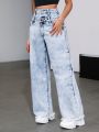 SHEIN ICON Women's High Waist Wide Leg Jeans With Frayed Hem