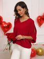 EMERY ROSE Valentine's Day Ladies' Jacquard V-Neck Blouse