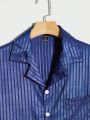 Men Striped Jacquard Satin Shirt & Shorts Lounge Set