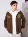 SHEIN Teen Boy Letter Embroidery Zip Up Thermal Lined Hooded Coat