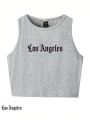 Really Cool Looking WOW Women'S Sleeveless Crop Top With Round Neckline And Slim Fit, Letter Print Design