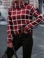 Turtleneck Plaid Pullover Sweater