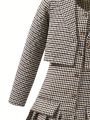 SHEIN Kids Nujoom Tween Girls Plaid Suit Jacket & Spaghetti Strap Pleated Skirt Set