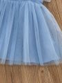 Baby Girls' Blue Mesh Tutu Dress With Shoulder Straps