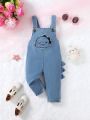 Cute Baby Boy's Water Washed Denim Overalls With Embroidered Facial Expressions