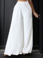 SHEIN SXY Women's Solid Color Wide-leg Pants With Loose Fit And Folded Pleats For Casual Wear