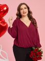 SHEIN Clasi Valentine's Day Plus Size Women's Back Patchwork Lace Blouse