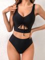 SHEIN Swim Vcay Women's Vest Strap Bikini Set, Wirefree Two Pieces Swimsuit