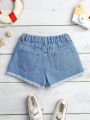 Young Girl Ripped Raw Hem Denim Shorts