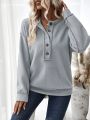 Womens' Half-Button Casual Sweater With Slouchy Shoulder