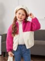 SHEIN Young Girl Two Tone Drop Shoulder Teddy Jacket