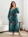 SHEIN Privé Plus Size Elegant Abstract Printed Split Dress