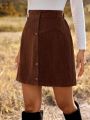 SHEIN LUNE Buttoned Corduroy Straight Skirt