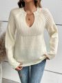 SHEIN Frenchy Notched Neck Raglan Sleeve Sweater