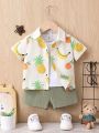 SHEIN Baby Boy Fruit Print Shirt & Shorts Without Tee