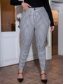 SHEIN Clasi Plus Size Grid Print High Waist Skinny Pants