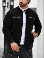 Men Solid Snap Button Bomber Jacket