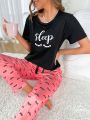 Cartoon Letter Printed Pajamas Set