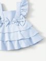 SHEIN Baby Girl's Adorable Bowknot Decorated Ruffle Trim Overall Dress