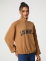 Vitoria Brayner Letter Embroidered Half Zip Fleece Sweatshirt With Zipper