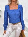 SHEIN Frenchy Vacation Square Neck Long Sleeve Burnout Floral Embroidery T-Shirt