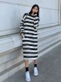 DAZY Women's Striped Drop Shoulder Sweater Dress