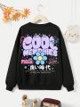 Teen Girl Floral & Slogan Graphic Drop Shoulder Sweatshirt
