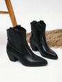Women's Fashionable Pointed Toe Western Style Hollow Out Chunky Heel High Heel Boots