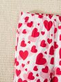 SHEIN Kids CHARMNG Valentine's Day Style Knitted Heart Pattern Casual Flared Pants For Tween Girls