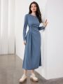 SHEIN Mulvari Women's Long Sleeve Drawstring Waist Casual Dress