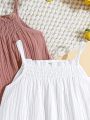 SHEIN Baby Girl Casual Summer Holiday Solid Color Ruffled Strap Dress 2pcs/Set