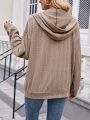 SHEIN LUNE Solid Color Hooded Zip-up Sweatshirt