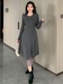 DAZY Solid Color Irregular Hem Knit Sweater Dress