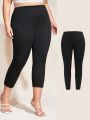 SHEIN BASICS Plus Size Women'S Knitted Zipper Ankle Slit Cropped High Waist Leggings