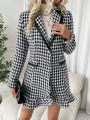 SHEIN Privé Houndstooth Patterned Blazer With False Pockets